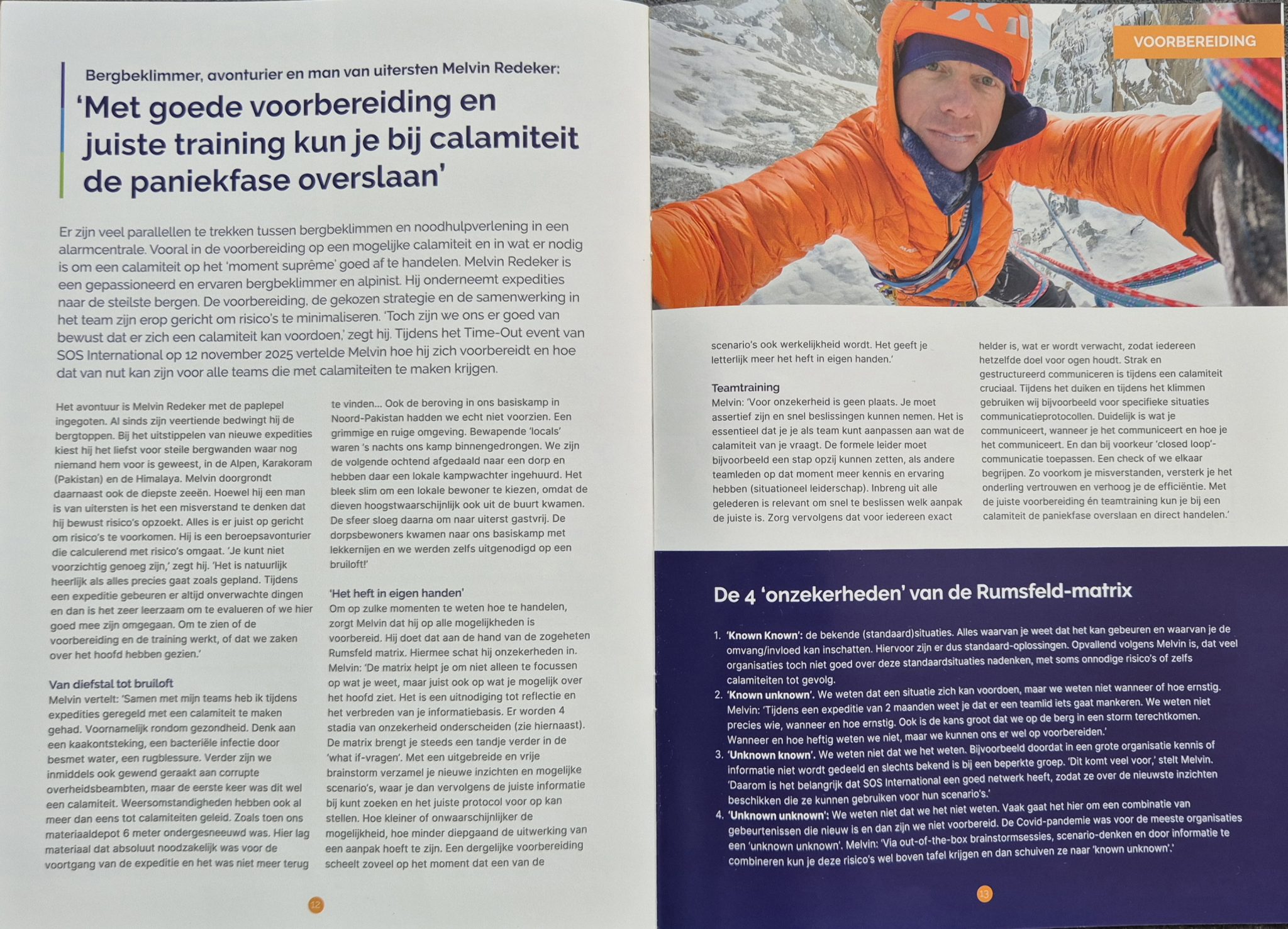 Artikel in CED SOS met calamiteitentips van alpinist Melvin Redeker