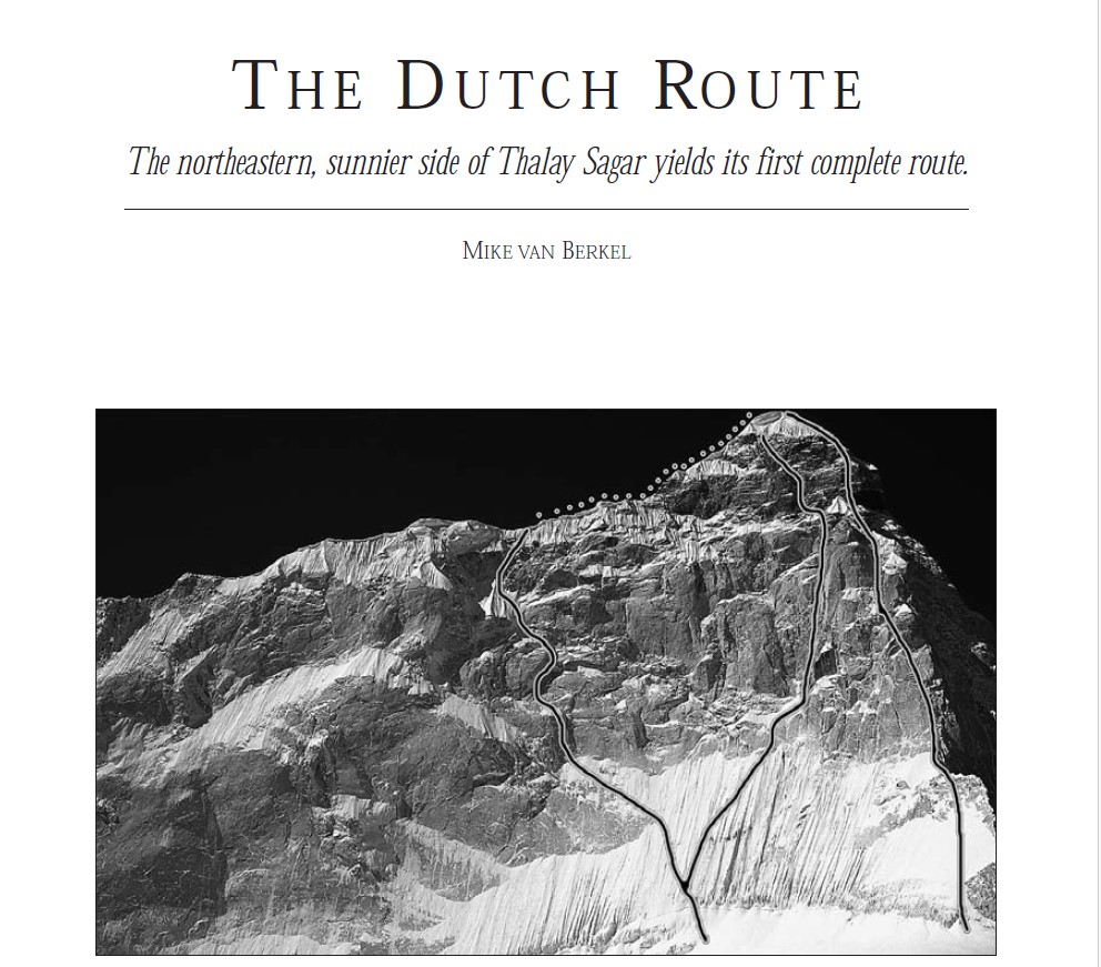 Artikel in de American Alpine Journal over de nieuwe route op de noordoostwand van Thalay Sagar