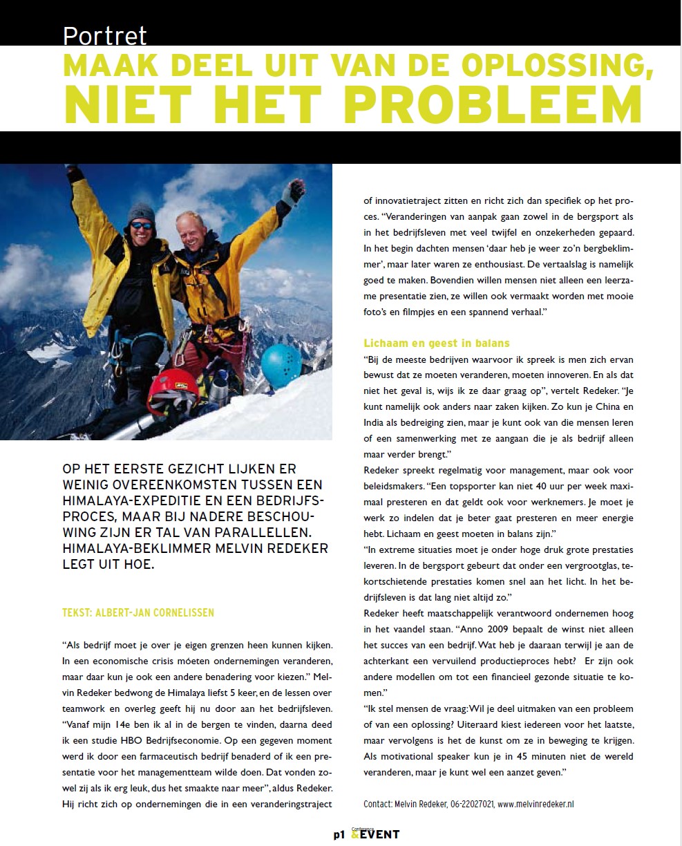 Interview in Conference & Event met Melvin Redeker over de overeenkomsten tussen expedities en bedrijfsprocessen