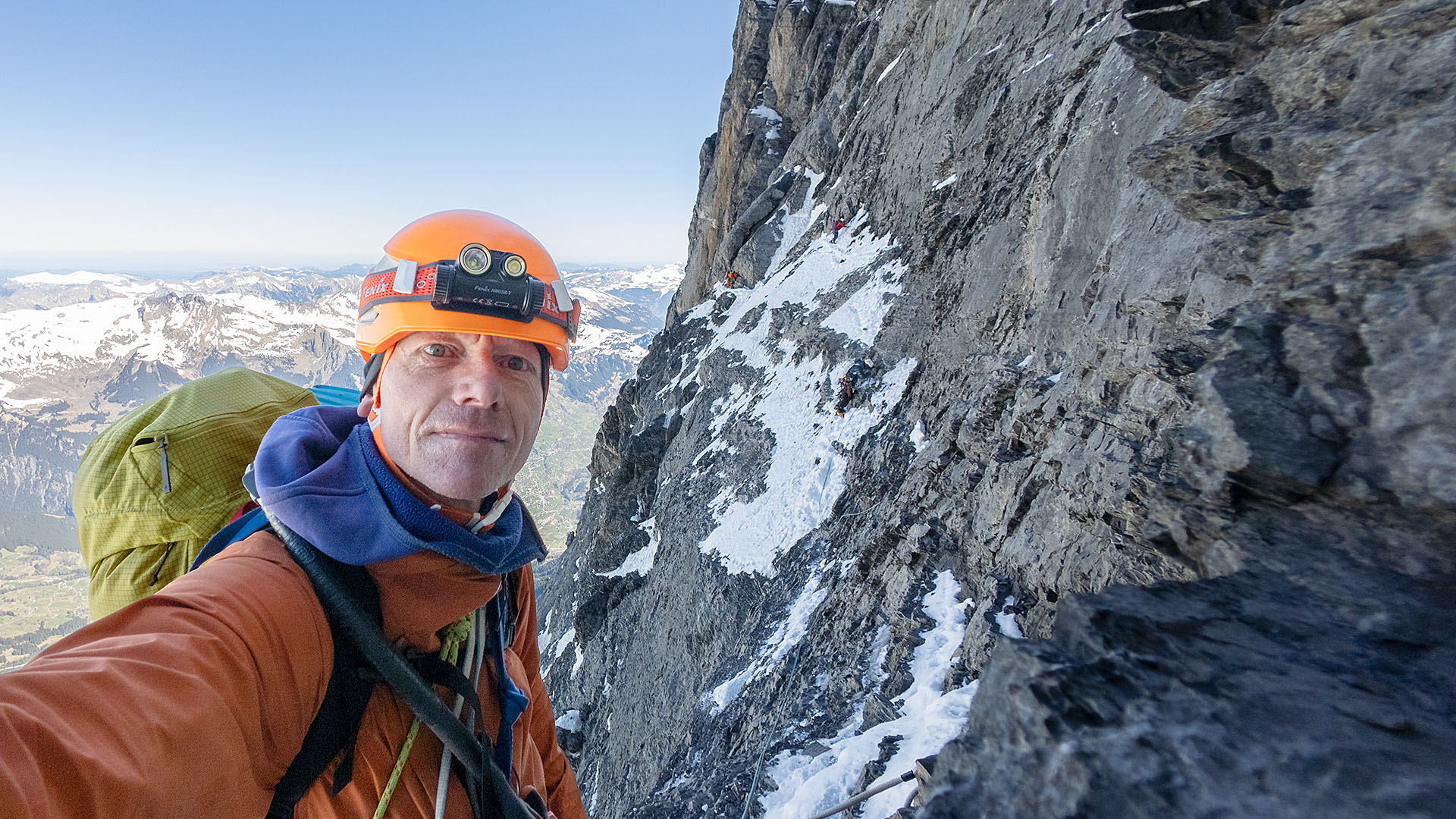 Melvin Redeker: selfie in de Godentraverse van de eiger noordwand